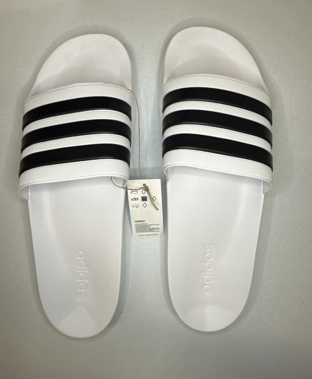 Adidas Adilette Shower Slides White Black Mens Size 17